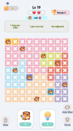 Woofdoku game board with a completed color grid
